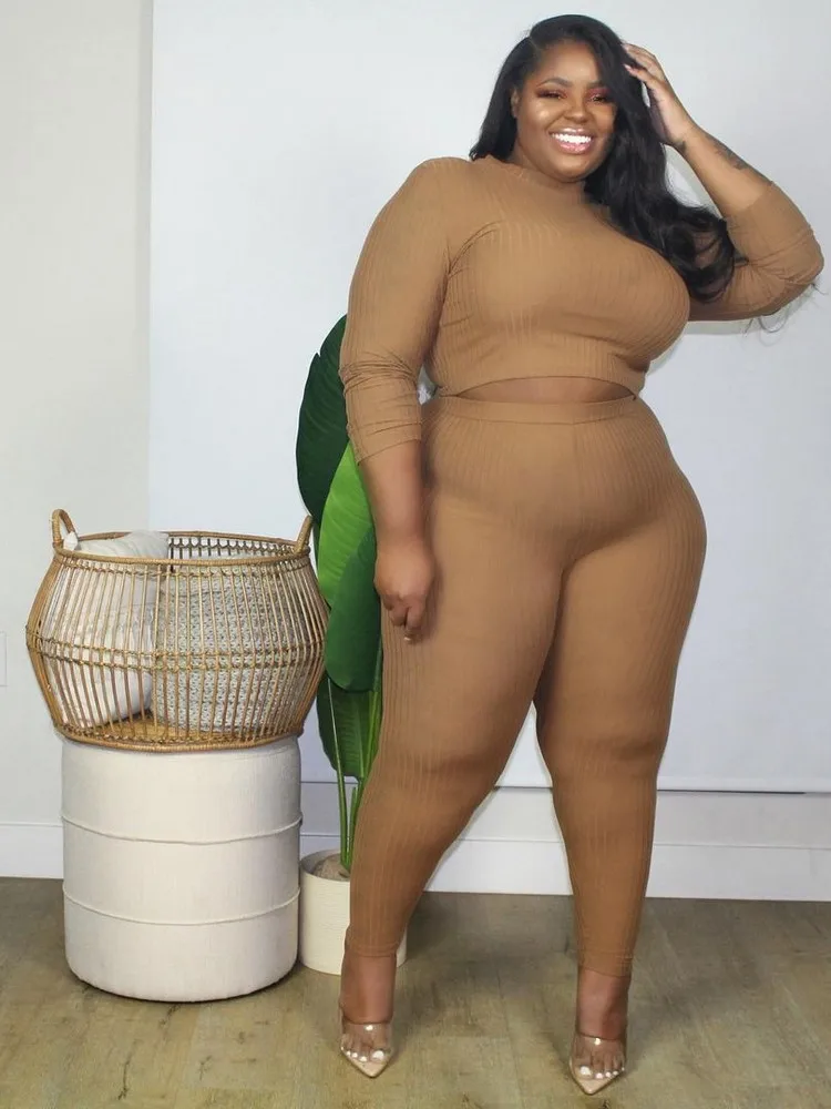 

Женский однотонный костюм-двойка, Модный Эластичный костюм с длинным рукавом и длинными леггинсами с высокой талией