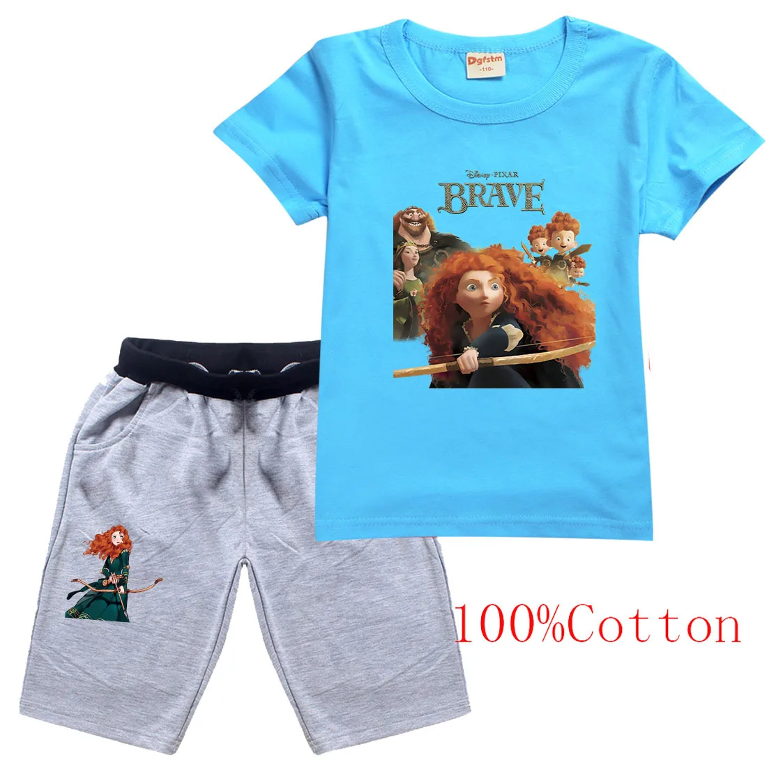 

2022 Disney Braver Cartoon Girls Clothes Summer Boys 3D Printing Fashion Cotton T-Shirt Clothing Set 2-16 Y