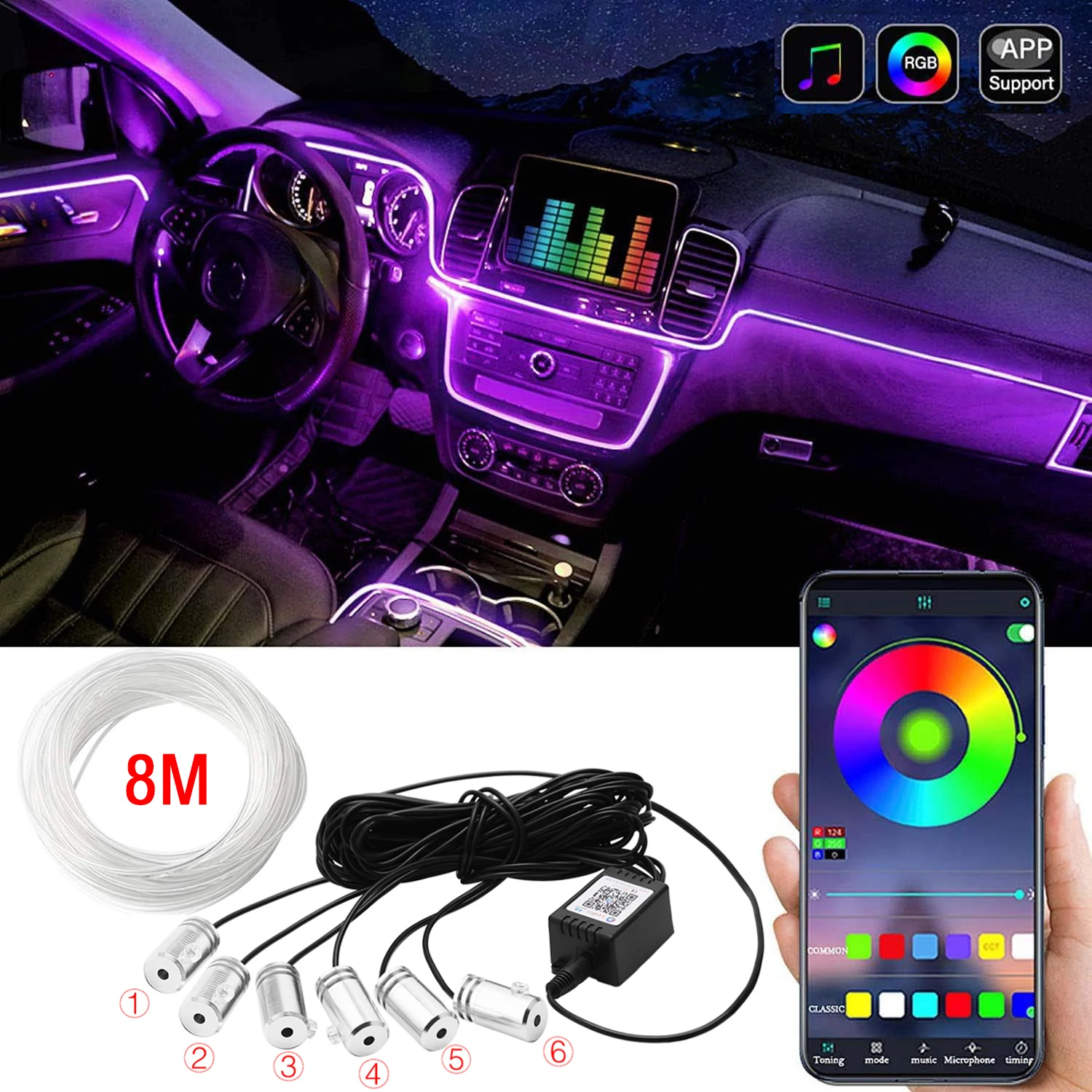 

1 комплект 4/5/6 в 1, автомобильное приложение, Bluetooth-управление, гибкая светодиодная лента, сделай сам, установка для автомобильного интерьера,...
