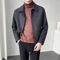 autumn winter solid color mens woolen jackets casual business trench coat high quality social men clothing streetwear overcoats