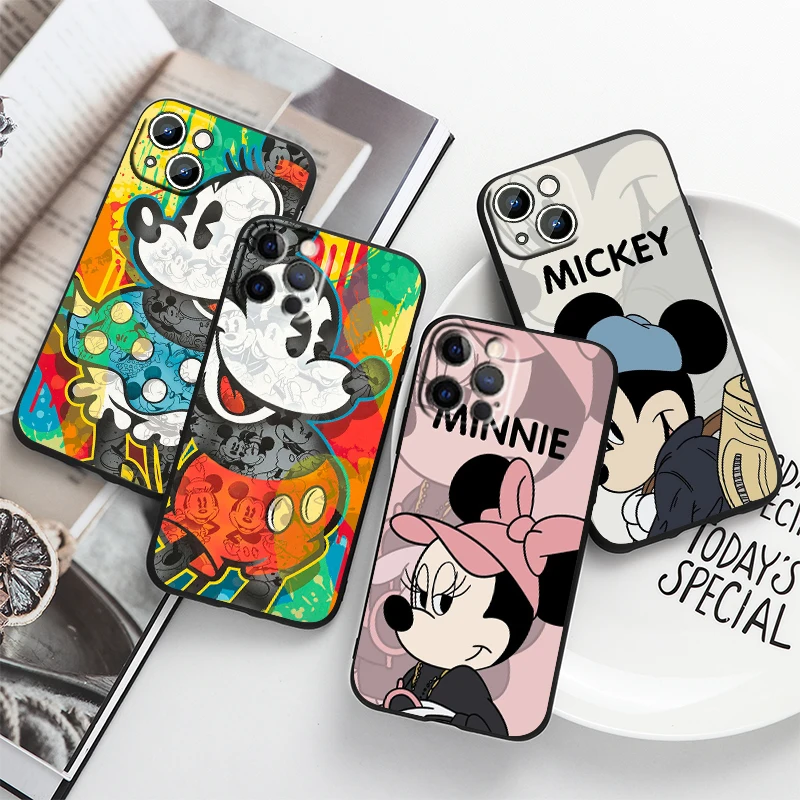 

Disney Mickey Cartoon For Apple iPhone 14 13 12 11 Pro Max Mini XS Max X XR 6S 6 7 8 Plus 5S SE2020 Soft Black Phone Case Fundas