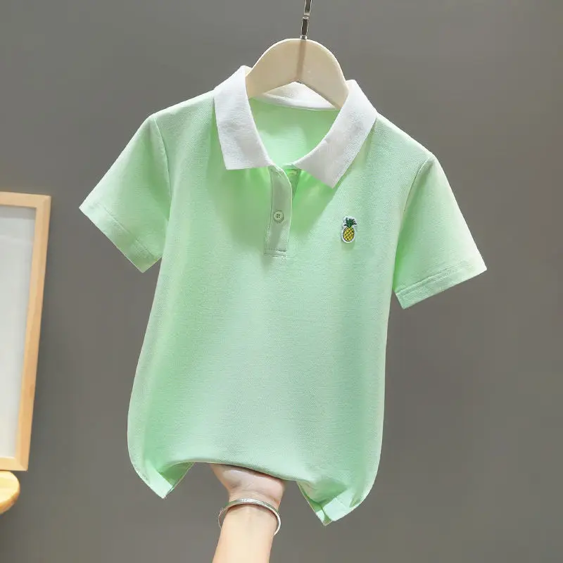 Girls' T-shirt Summer 2022 New Children's Student Polo Shirt Girl Short Sleeve Summer Middle and Big Children Western Style Top