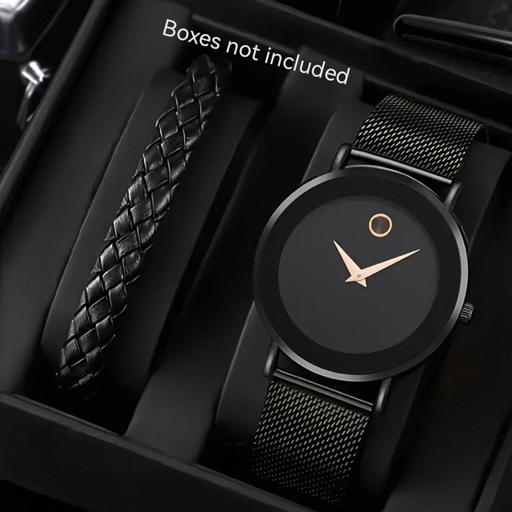 2 шт. модные деловые мужские часы чрезвычайно простой стиль круглые черные +