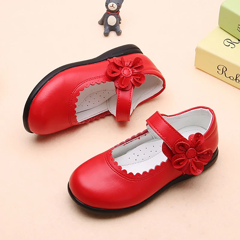 

Kids Flower Children Genuine Leather Shoes For Girls School Red Black Pink Mary Jane Party Wedding Dance Shoes New 5T to 10T 12T