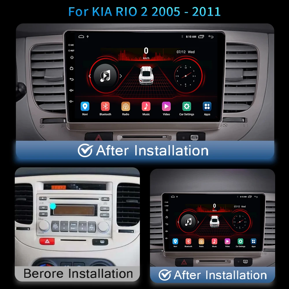 Автомагнитола для Kia RIO2 RIO 2 2005-2011 Android 13 мультимедийный видеоплеер 4G Carplay DVD Navig GPS