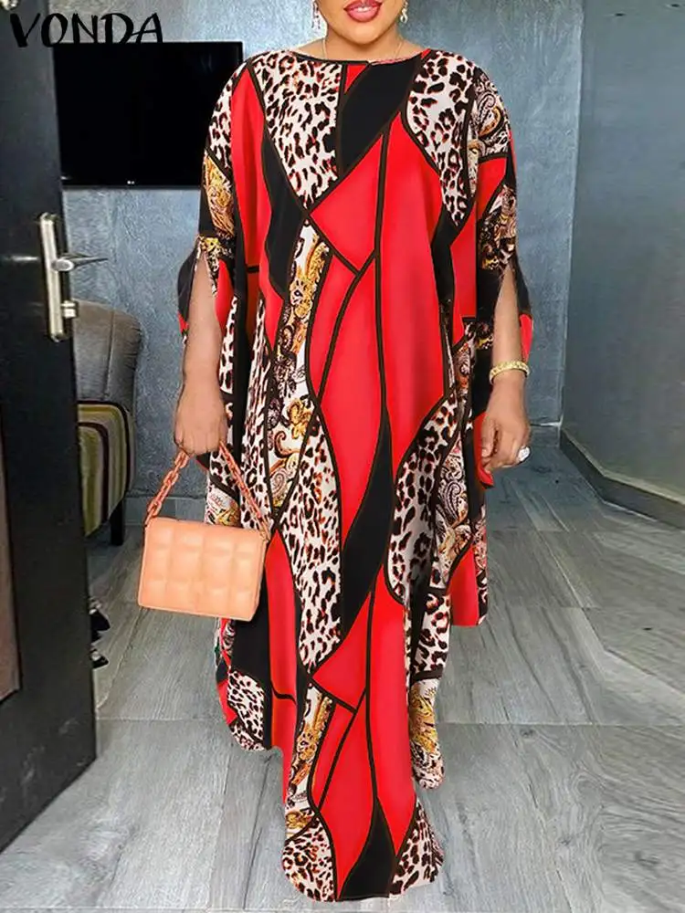 

VONDA 2022 Femme Stylish Party Sundress Summer 2022 Vintage Holiday Maxi Vestido Women Printed Robe Bohemian 3/4 Sleeve Dress 4#