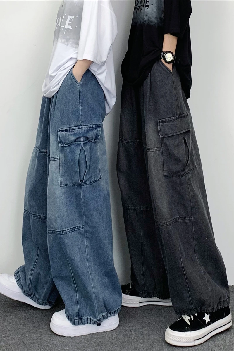 JEAN MAN Hip Hop Wide Leg Cargo Pants Jeans High Street Jeans Men's Loose Jeans Street Pants Y2k Pants Vintage Jeans Men Casual