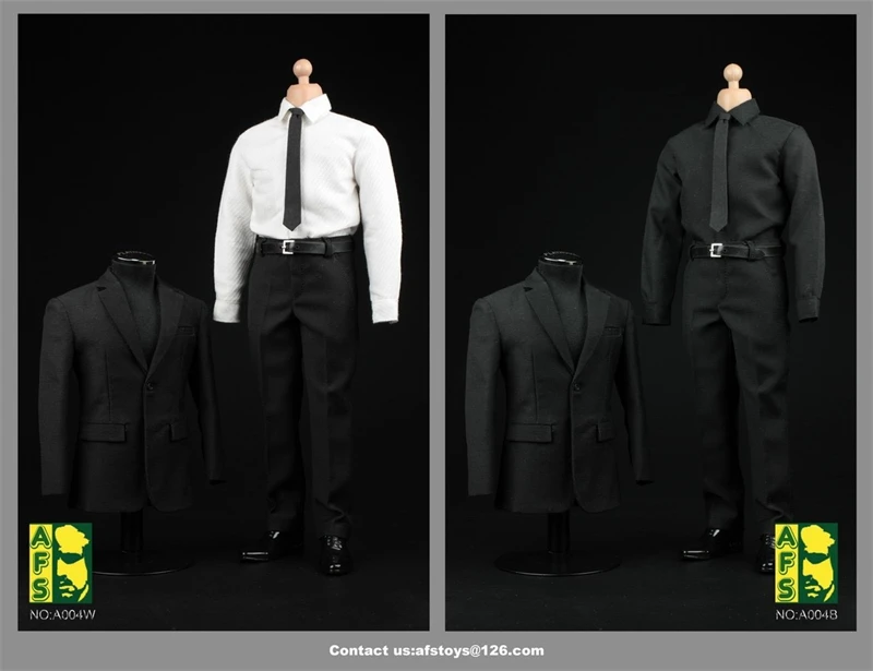 2 STYLES AFS A004 1/6 Scale Action Figure Male Black Clothes Suit Suits Men's clothing Shirt set Black For 12 Inch Man Body