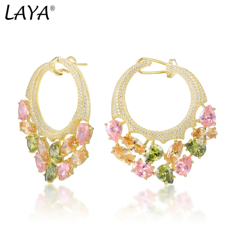 

Laya 925 Sterling Silver Handmade Olivine Colored Zircon Big For Women Dangle Long Hanging Earrings Original Modern Jewelry