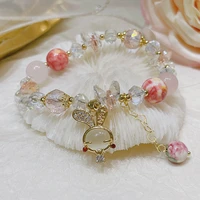 bunny colorful crystal stone flower beads bracelet buckle lucky bracelets