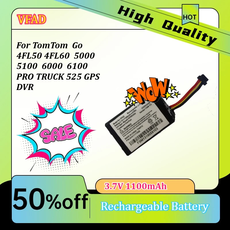 Фото Аккумулятор AHA11111008 VFAD 3.7V 1100mAh для GPS-устройств TOMTom Go 4FL50, 4FL60, 5000, 5100, 6000, 6100 PRO TRUCK 525 GPS DVR №1