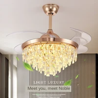 led crystal invisible ceiling fan light dining room luxury home lamps
