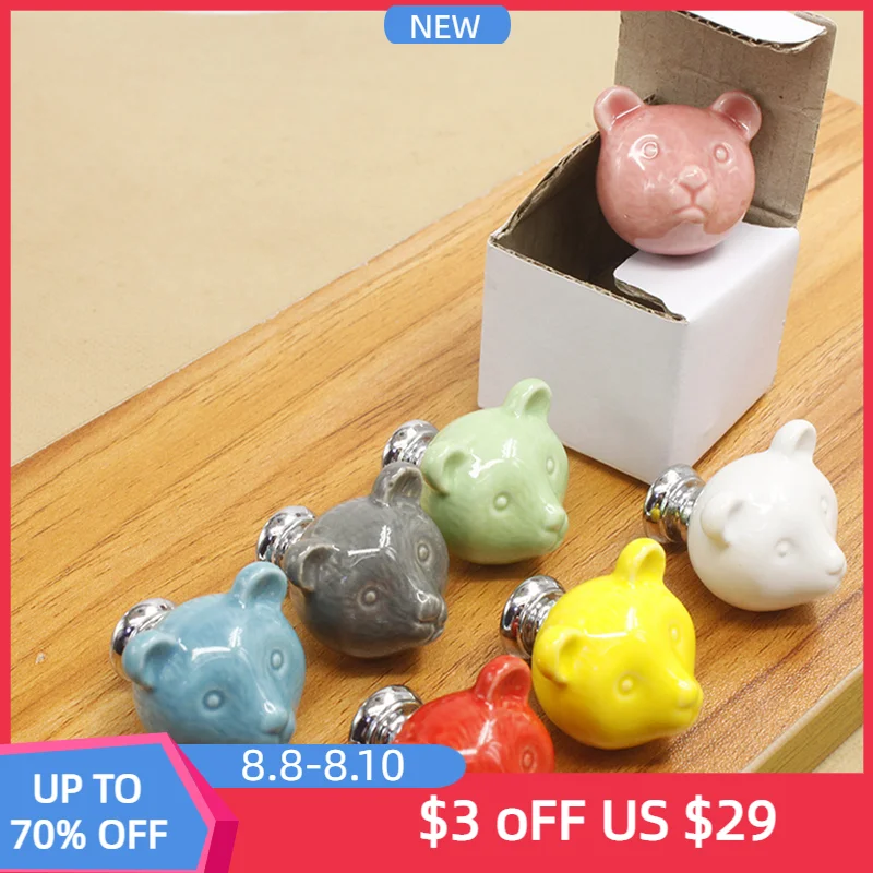 

TFAAI Bear Ceramic Furniture Knobs Novelty 7 Color Kitchen Cabinet Cupboard Drawer Pulls Wardrobe Dresser Handles with Screws