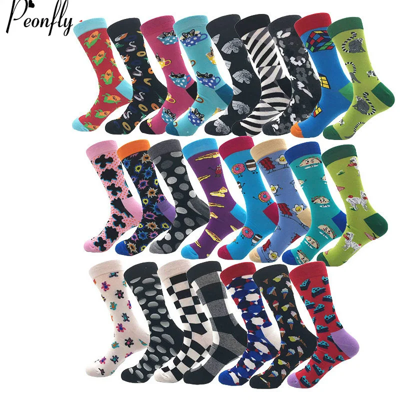 

Peonfly Pair 1 Men Combed Cotton Cartoon Animal Bird Shark Geometry Sea Food Geometric Novelty Funny Socks
