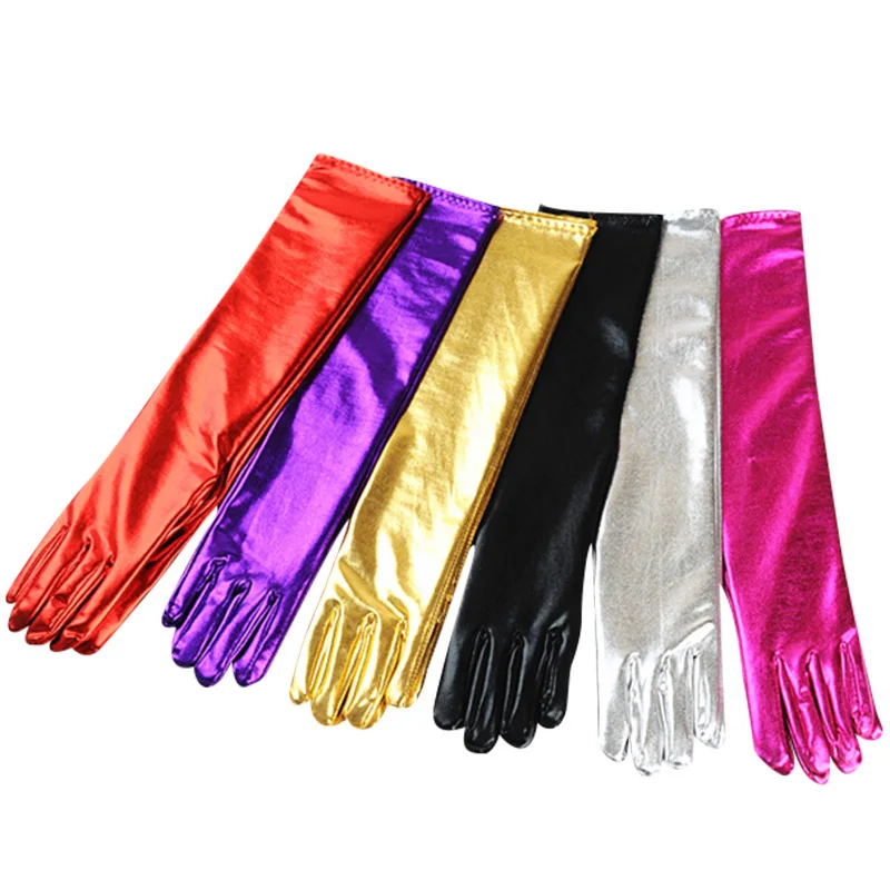 

Long Patent Leather Coated Steel Tube Dance Performance Gloves Halloween Costume AccessoriesTight Adult Gloves