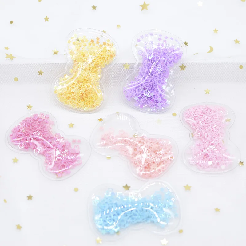 

12Pcs 55*36mm Transparent Plastic Bow Tie with Colorful Sequins Inside Appliques DIY Accessories Craft Handmade Decoration