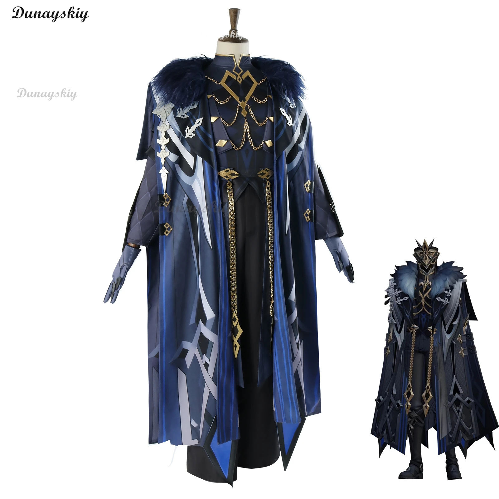 Genshin Impact Eleven Fatui Harbinger Косплей Костюм Парик Плащ Маска Щит Для Лица Черная Униформа