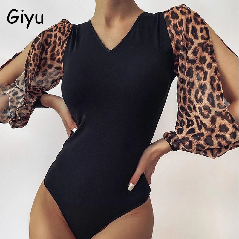 

Giyu Vintage Bodysuit Women 2022 Sexy Outfits Fashion Patchwork Long Sleeve Overalls Club Party Bodycon Jumpsuit Streetwear