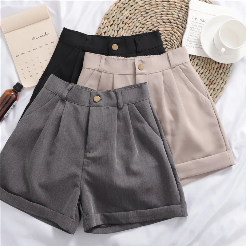 

Summer Casual Shorts Adjustable Waist Loose All-match Korean Style Chic Tailored Bottoms Pockets Daily College Breathable Trendy