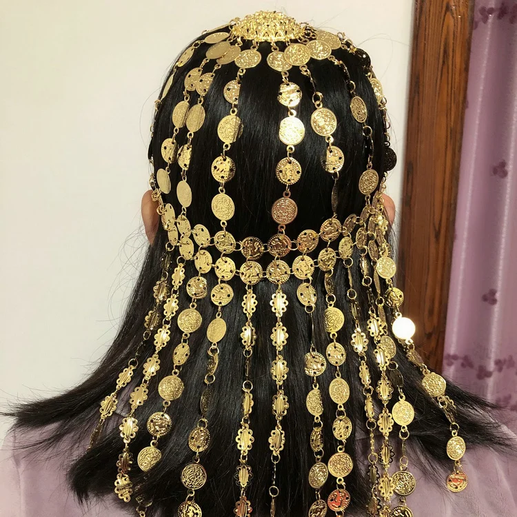 

Long Cap Hat Women Girls Children Belly Dance Tribal Tiara Headwear Coined Head Costume Head Piece Indian Dance