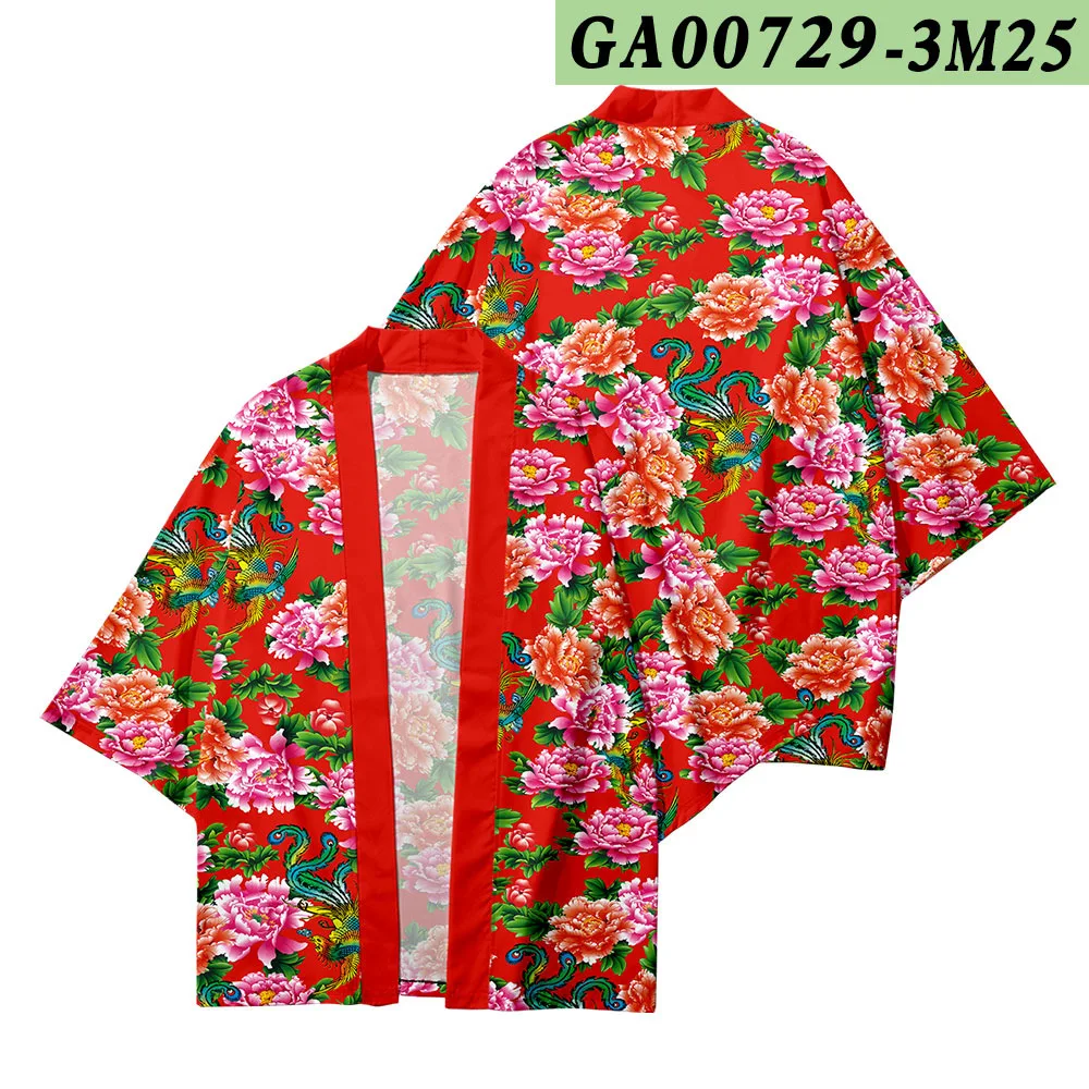 

Cosplay Men Print Kimono 3/4 Sleeve Cardigan Robe Large Size XS-6XL Lingerie Loungewear Bathrobe Chinese Style Spring Home Wear