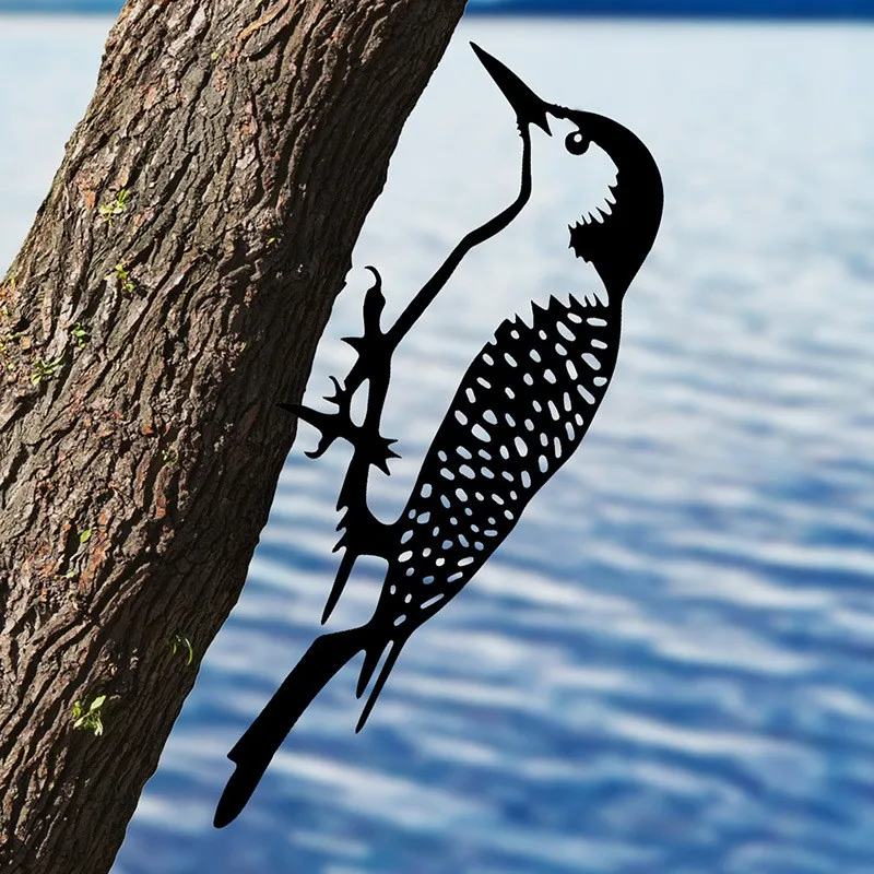 Woodpecker Metal Art Bird Statues Outdoor Garden Backyard Branch Animal Decoration Simulation Silhouettes Ornament | Дом и сад