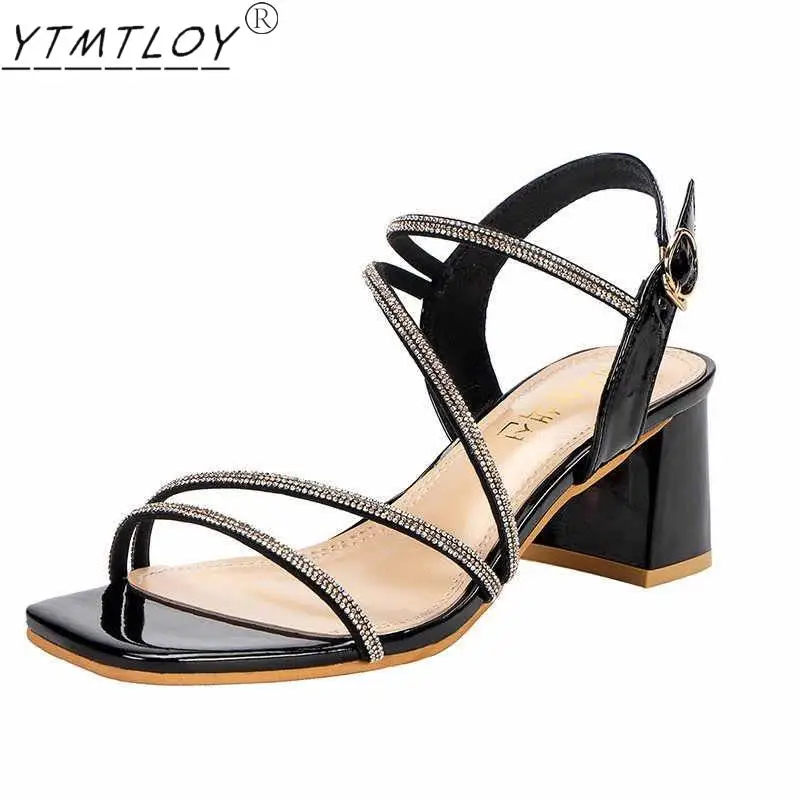 

2021 New Summer Women's Open Toe Diamond High Heel Sandals High Heels Waterproof Cross Strap Sexy Sandals Women Shoes