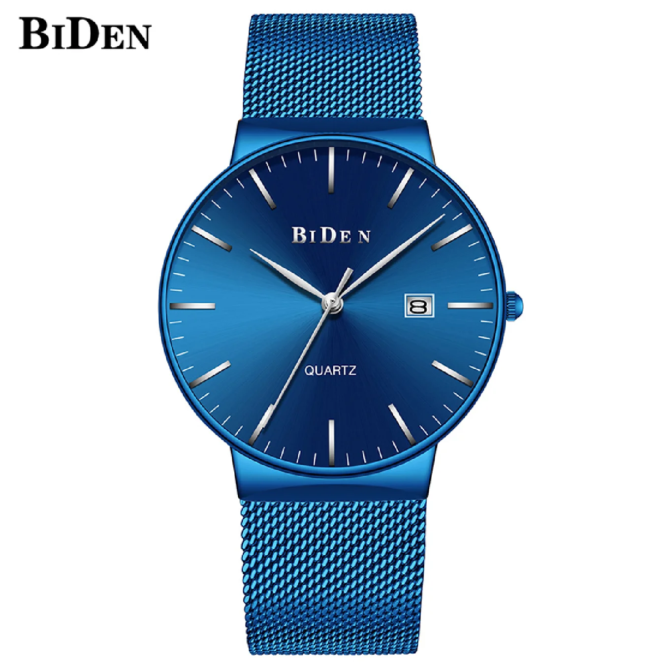 

BIDEN Men Quartz Watch Japan Movt Waterproof Calendar Wristwatch For Male Business Simple Watches Steel Mesh Band montre homme