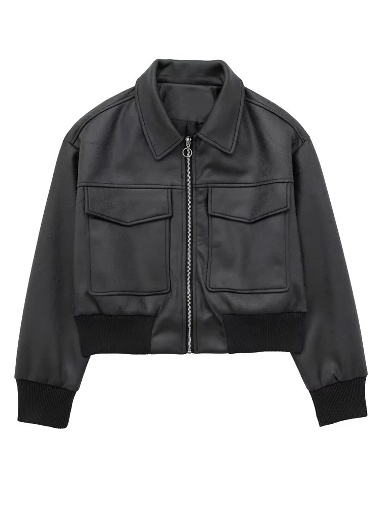 

Fitaylor/Новинка; Сезон весна-осень; Женская Повседневная Байкерская короткая куртка из искусственной кожи; Женская модная уличная куртка на молнии с лацканами из искусственной кожи