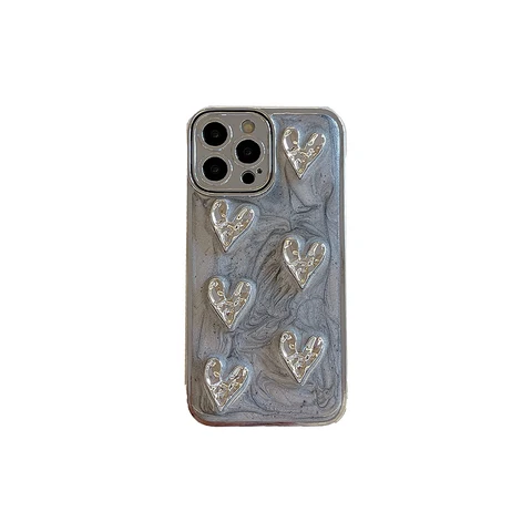 Чехол для телефона Qianliyao с 3D любовным сердцем и серебряным гальваническим покрытием для iPhone 15 14 13 12 11 Pro XS Max XR X, мягкий ударопрочный чехол из ТПУ