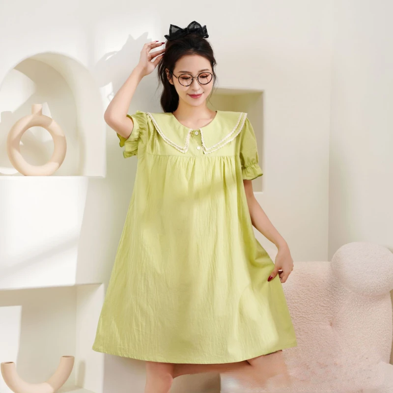 2023 Spring Pajamas for Women's New Home Wear Cotton Short-sleeved Long Skirt Can Be Worn Outside Breathable and Soft Loungewear