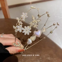 re pearl rhinestone women headband wedding hair accessories for girl white flower embellished hair ring golden color hairband