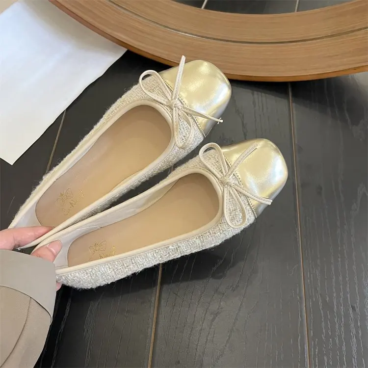 

Mixed Colors Toe Flats Women Round Toe Bowtie Ballets Shoes Ladies Dress Loafers Brand Plaid Ballerina Moccasins Cloth Shoes