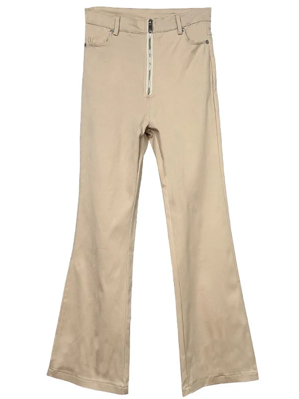 Летние корейские однотонные облегающие длинные брюки на молнии с высокой талией