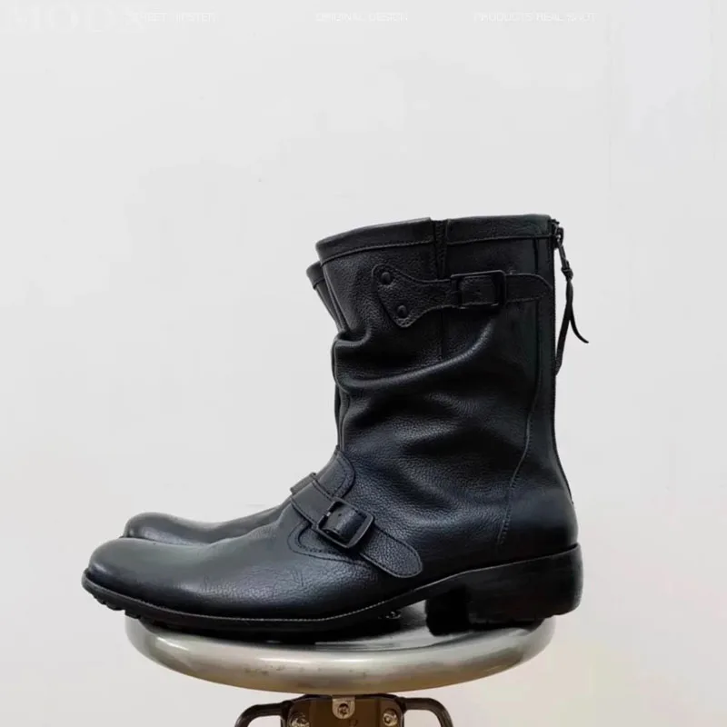 Японские винтажные ботинки из воловьей кожи черные рабочие до середины икры