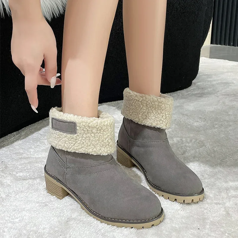 

Женские теплые ботинки на меху, замшевые ботильоны челси на среднем каблуке, брендовые зимние короткие плюшевые ботинки, повседневные готические ботинки, 2024