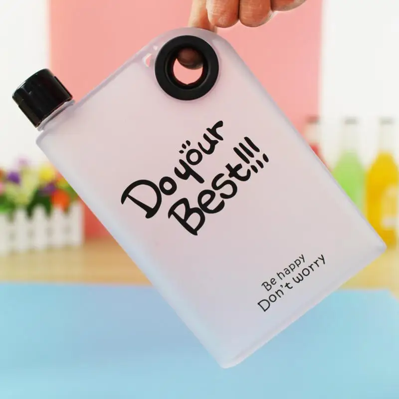 

Creative Portable Flat Kettle Fashion Sport Drinking Water Bottle A5 A6 Notebook Paper Cup Frosted Plastic Water Bottle BPA Free