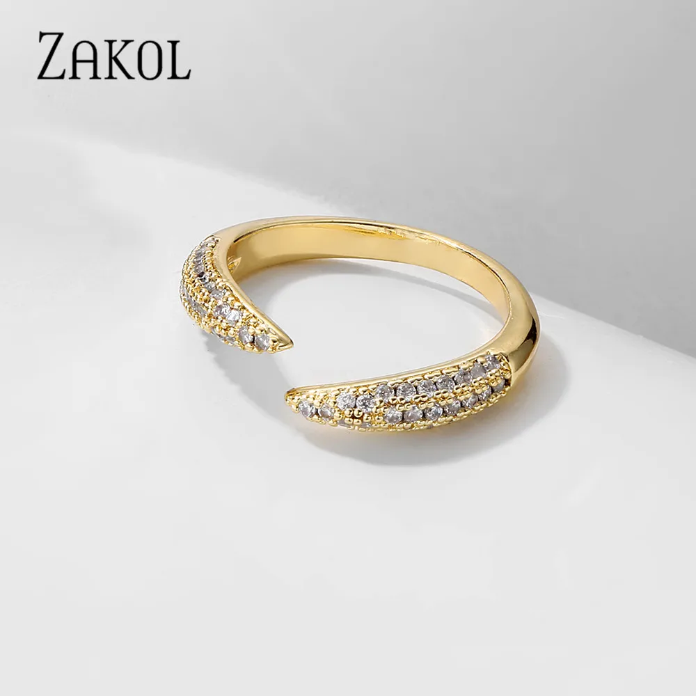 ZAKOL корейские блестящие свадебные Открытые Кольца для женщин модное микро