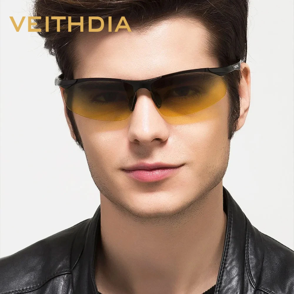 Фото Солнцезащитные очки VEITHDIA для вождения днем и ночью, антибликовые очки V81T079, очки без оправы для вождения автомобиля, поляризационные очки для мужчин №1