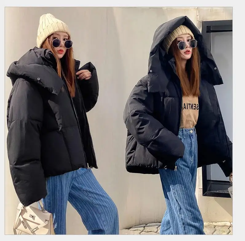 2022 Winter New Korean Version Puffy Hooded Bread Down Padded Jacket Women's Thickened Loose Small Short Jacket Winter Coat