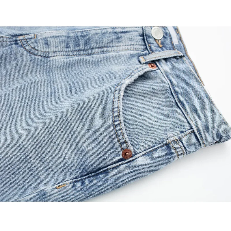 TRAF 2023 Denim Shorts for Women Blue Bermuda Shorts Woman Summer Mid Waist Jeans Shorts Women Streetwear Casual Women's Shorts