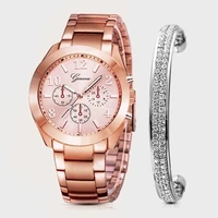watchbangle for women 2pcsset bracelet watches for women crystal luxury simple gold watch jewelry set gift relojes para mujer