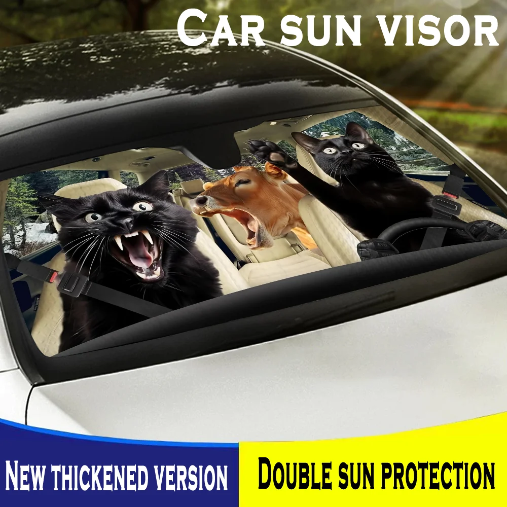 

Забавный солнцезащитный козырек для автомобиля с черным котом, солнцезащитный козырек на лобовое стекло, персонализированный блок с изображением, защита от УФ-лучей