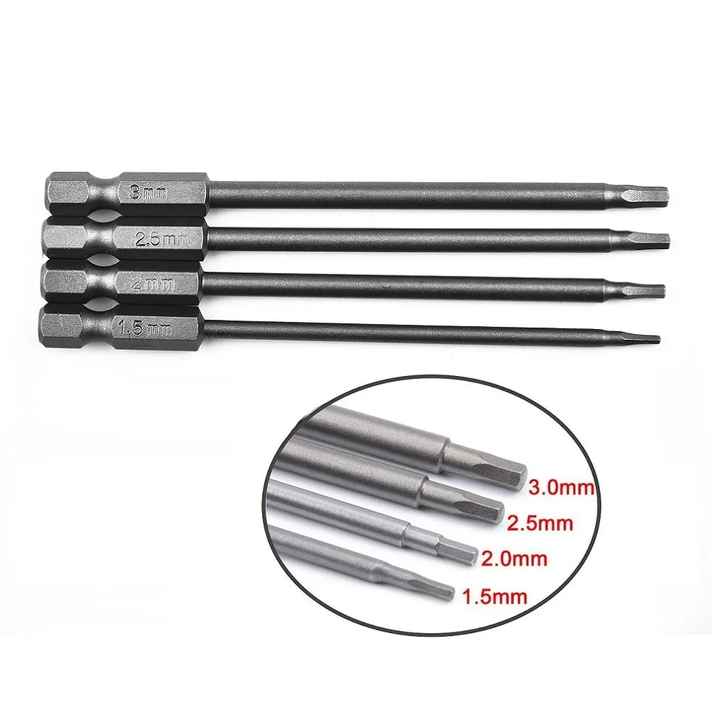 4pcs 1/4 Hex Shank Magnetic Head Screw Driver Screwdriver Bit Set 1.5/2.0/2.5/3.0mm For Cord/cordless Drills Impact Wrenches