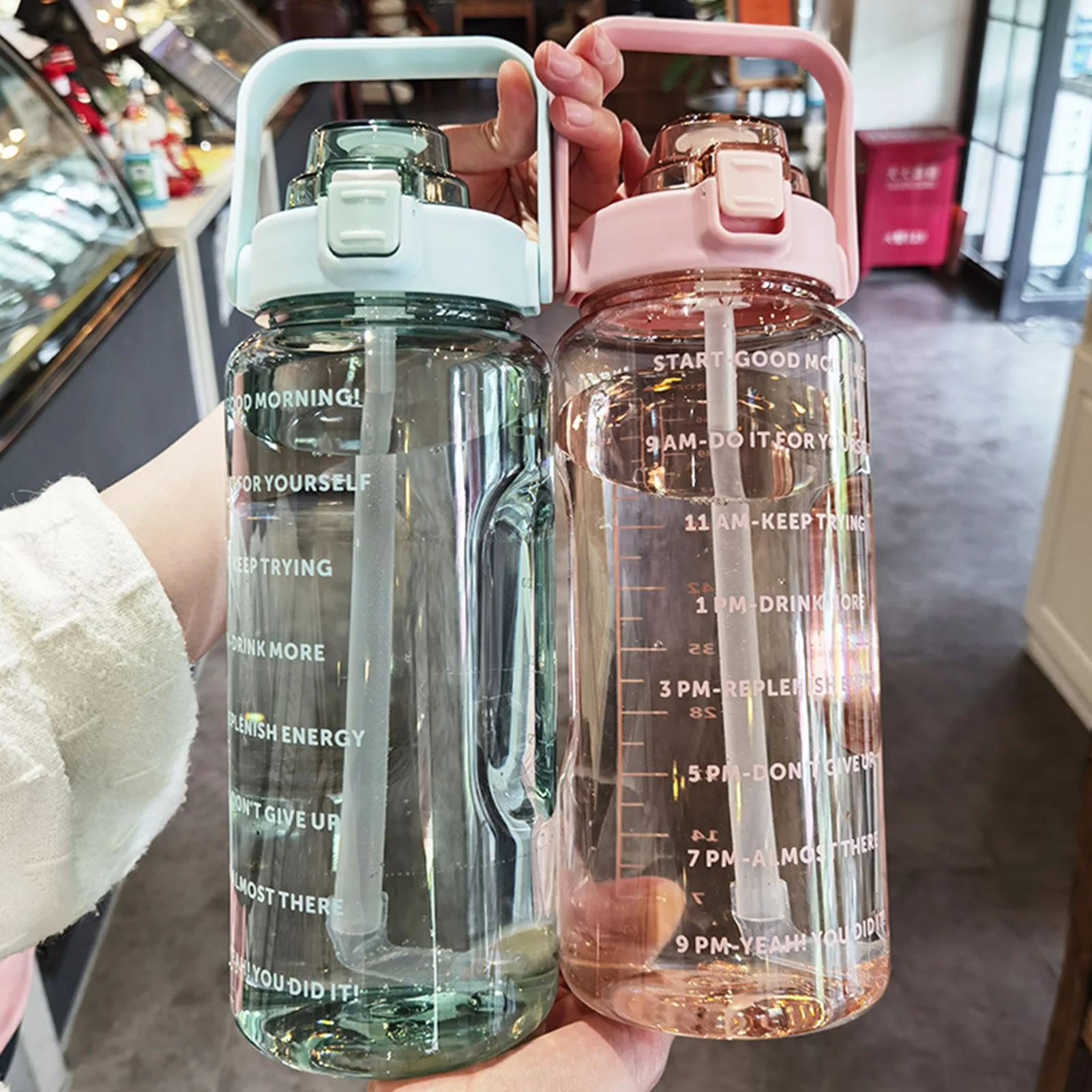 

2 л вместительная Спортивная емкость для воды маркер времени герметичная емкость для воды с соломинкой уличная Кемпинг Фитнес Велосипед Пи...