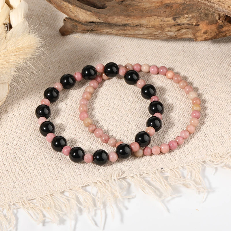 

OAIITE Mini Natural Onyx Rhodonite Stone Beaded Bracelets & Bangle for Women Men Fashion Adjustable Bracelet Charm Jewelry