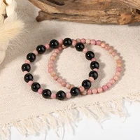 oaiite mini natural onyx rhodonite stone beaded bracelets bangle for women men fashion adjustable bracelet charm jewelry