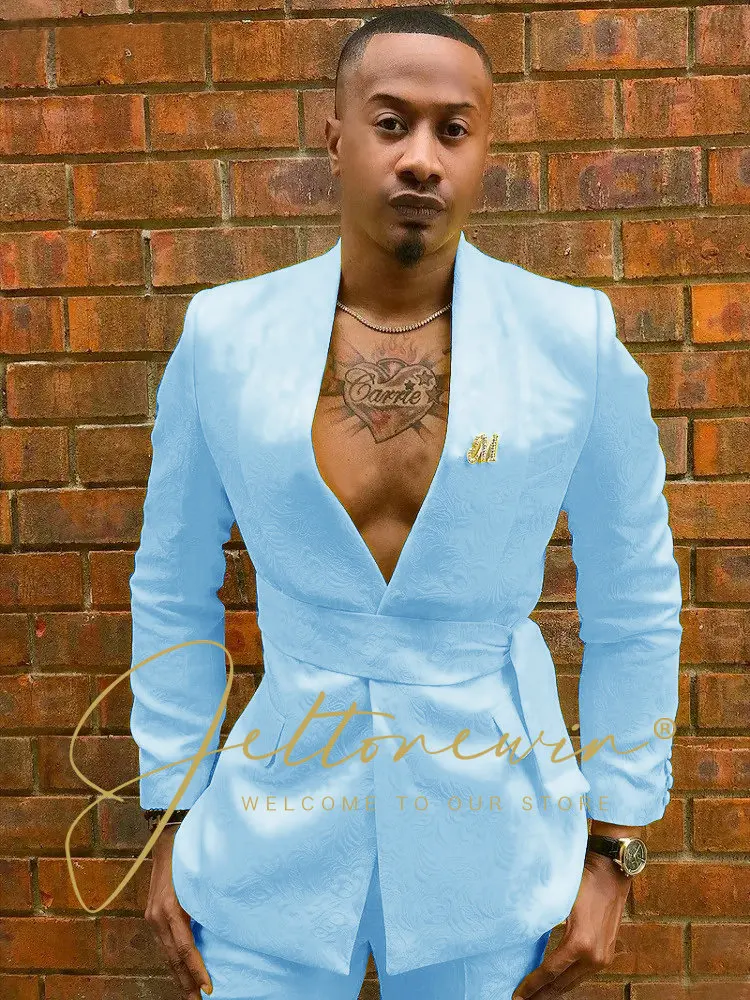 Костюм жаккардовый для мужчин приталенный свадебный смокинг жениха пиджак и