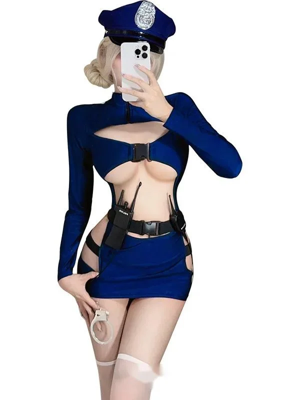 Синее аниме мотоцикл женщина-офицер инструктор раскрывающая грудь полый