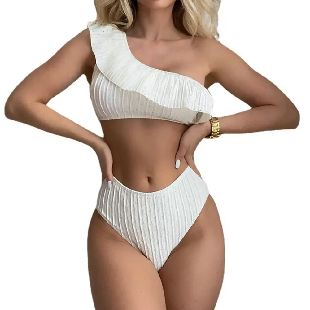 

2 Pcs/Set Women Bathing Suit Wireless Bikini Set Ribbed Beach Summer Water Sports Clothes